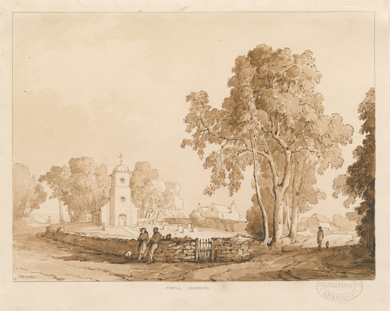 टिक्लल चर्च: रेड-सेपिया ड्राइंग, 1837 द्वारा थॉमस पेप्लो लकड़ी
