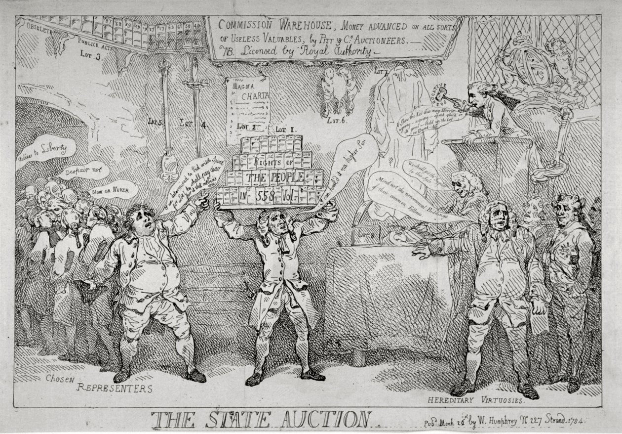 'द स्टेट ऑक्शन', 1784 द्वारा थॉमस रोलैंड्सन