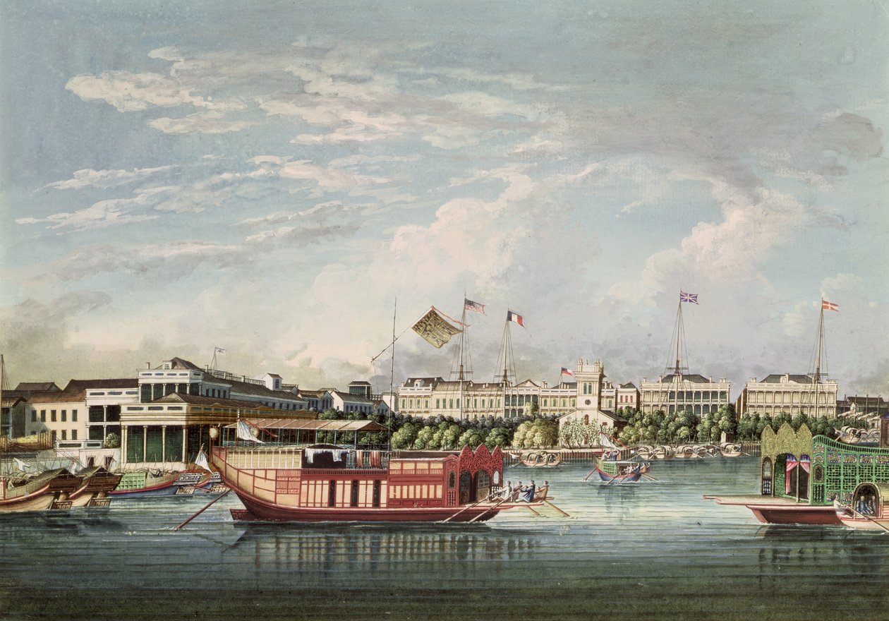 कैंटन का दृश्य, c.1860 (कागज पर स्याही und wc) द्वारा Tinqua