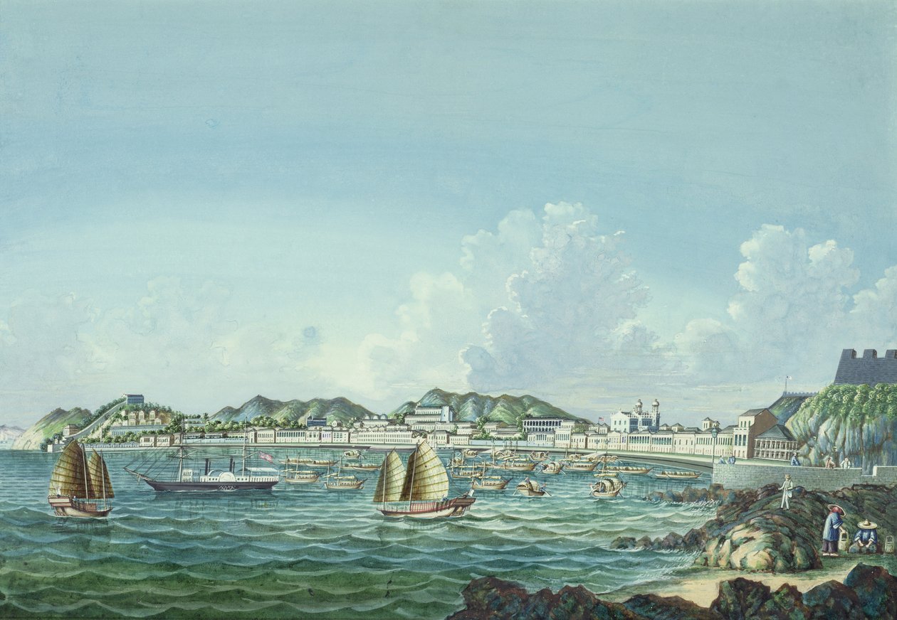 मकाओ का दृश्य, c.1860 (कागज पर स्याही und wc) द्वारा Tinqua