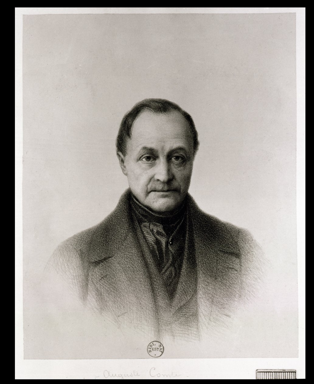 अगस्टे कॉम्टे (1798-1857) का चित्रण, फ्रांसीसी दार्शनिक द्वारा टोनी टोलियन