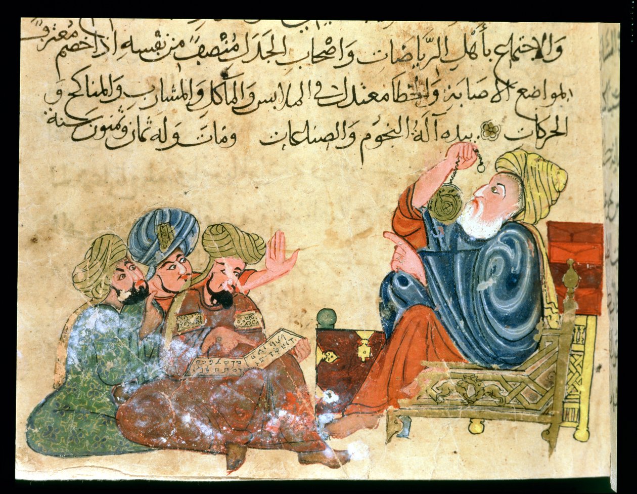एमएस अहमद III 3206 अरस्तू अध्यापन, अल-मुबाशीर द्वारा &39;किताब मुख्तार अल-हिकम वा-महसीन अल-किलम&39; का चित्र द्वारा तुर्की स्कूल
