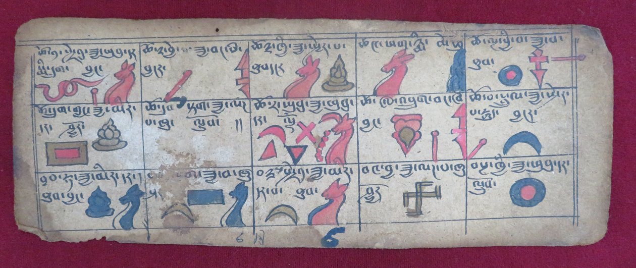 एरसू शबा चित्र और तिब्बती में स्पष्टीकरण के साथ, 6 वें महीने के आधे के लिए ज्योतिषीय पंचांग द्वारा अज्ञात अज्ञात