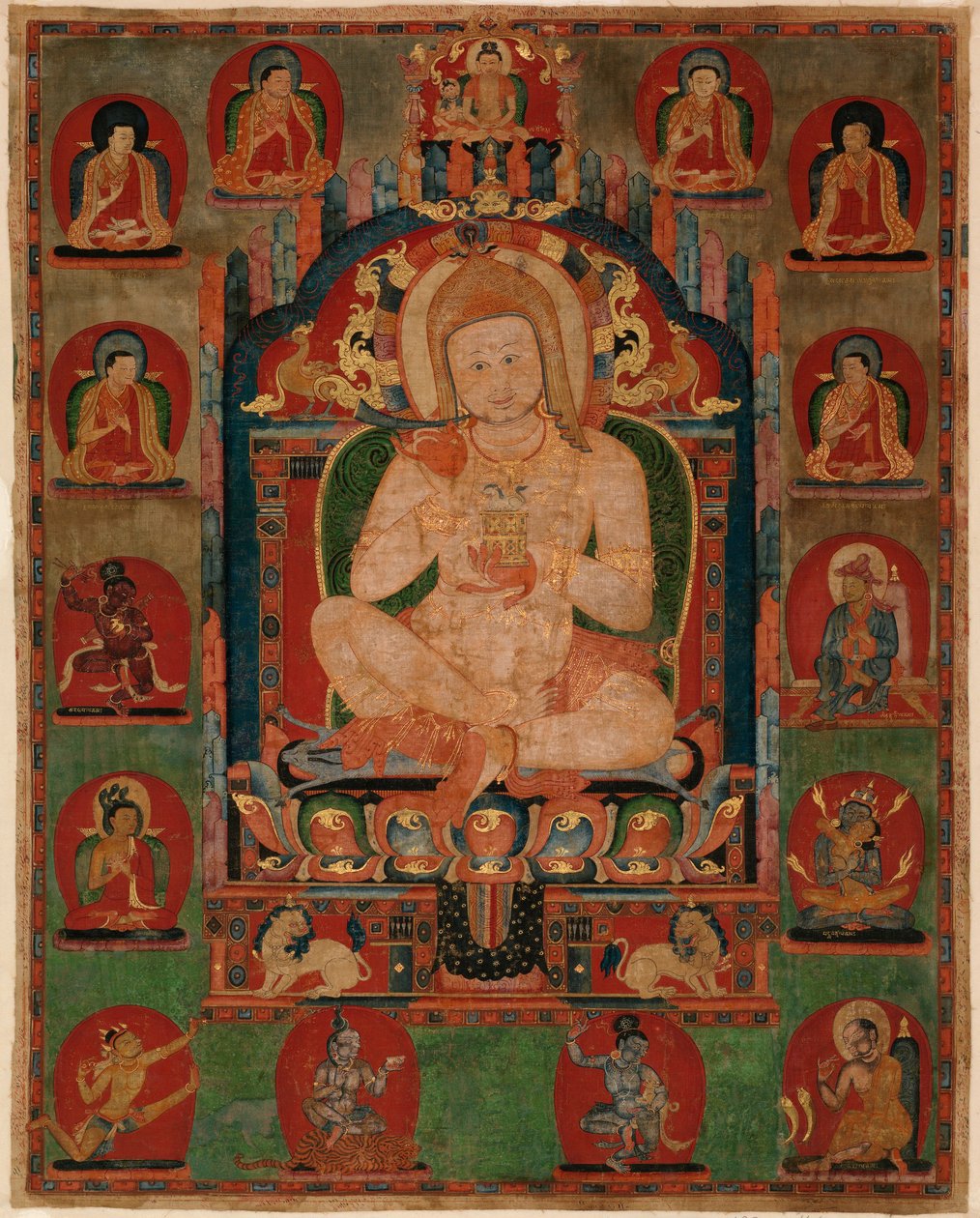 ज्ञानतपा का पोर्ट्रेट, लामाओं और महासिद्धों से घिरा हुआ है द्वारा अज्ञात अज्ञात