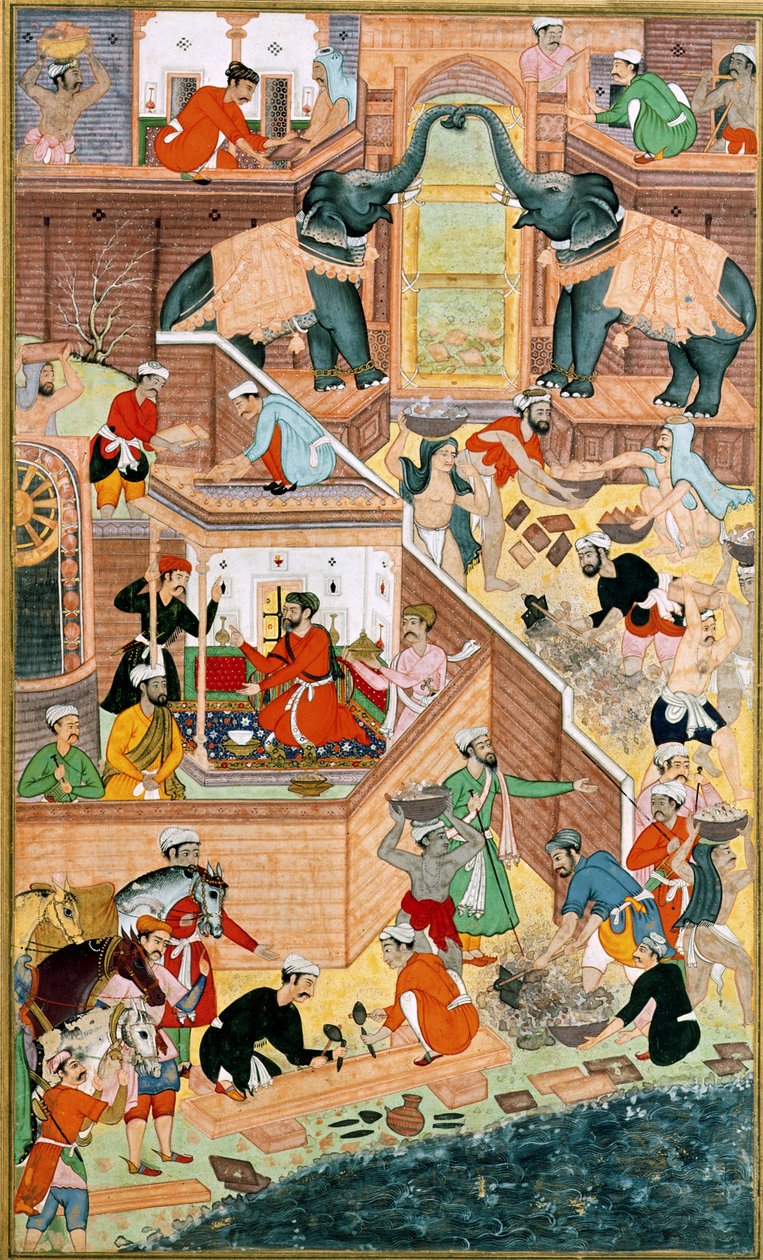 फतेहपुर सीकरी पैलेस की इमारत, &39;अकबरनामा&39; से, c.1590, मुगल, (सचित्र मंदिर) द्वारा अज्ञात अज्ञात
