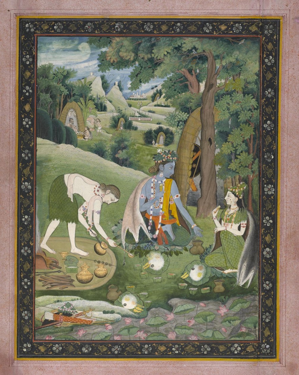 अनजान भारतीय - राम, लक्ष्मण, और सीता खाना पकाने और खाने में जंगल द्वारा अज्ञात अज्ञात