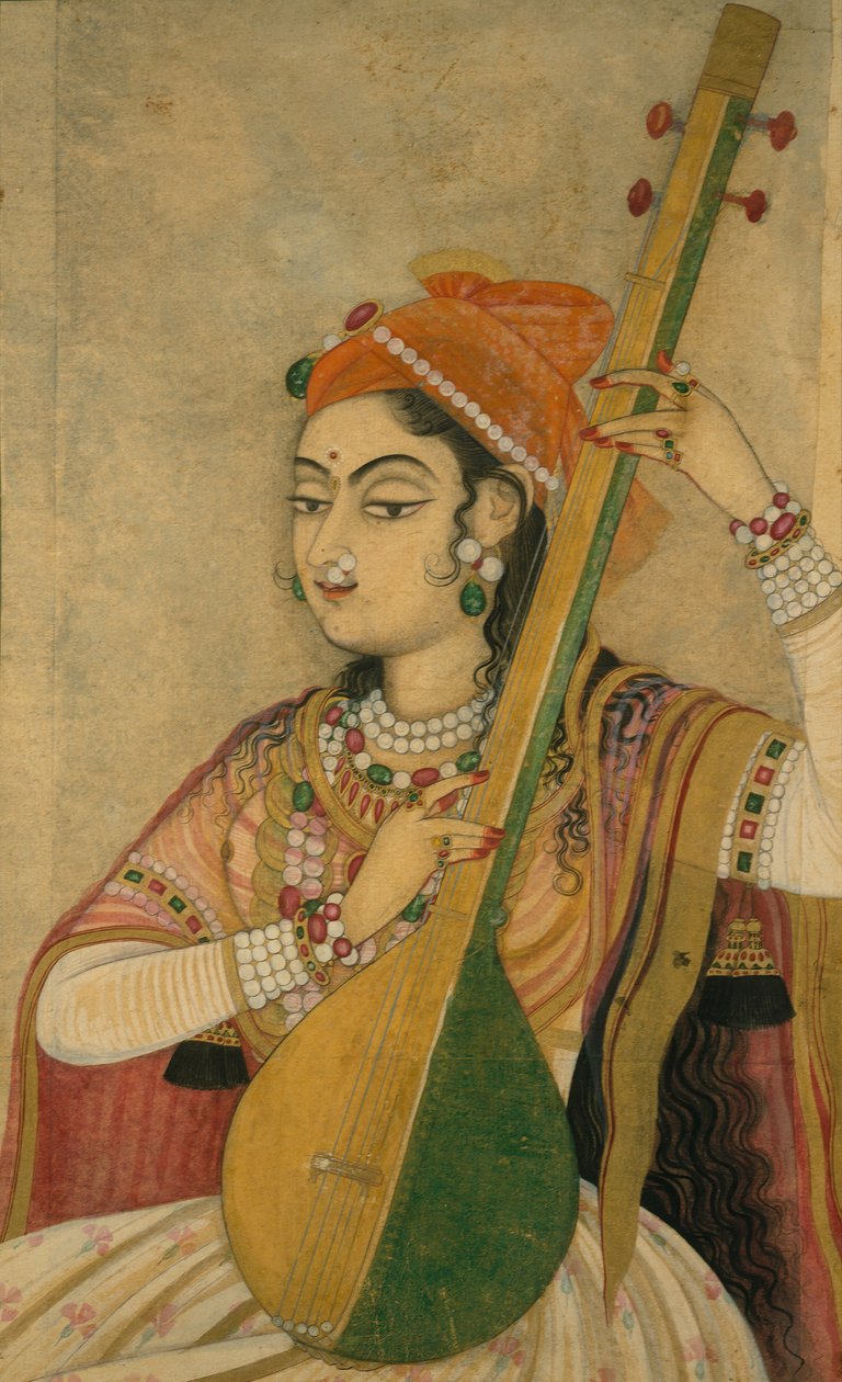 तानपुरा बजाने वाली एक महिला, कै। 1735। द्वारा अज्ञात