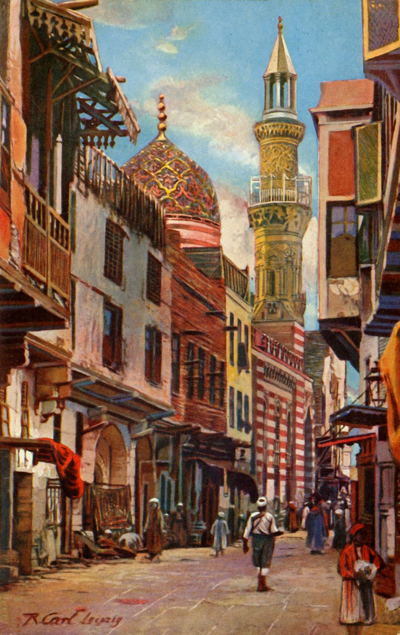 काहिरा: बुलॉक स्ट्रीट और अबुल-इला की मस्जिद, c1918-c1939। द्वारा अज्ञात