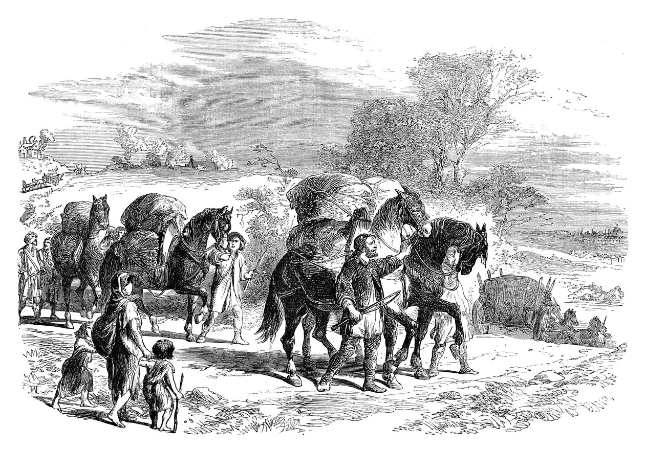 पैक-घोड़ों पर लंदन के लिए रोटी ले जाना, c1895 द्वारा अज्ञात