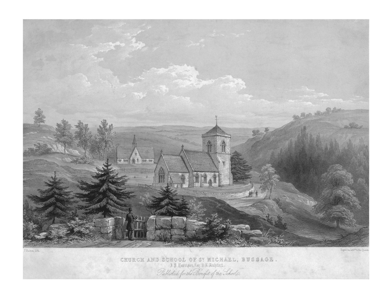 चर्च और सेंट माइकल के स्कूल, Bussage, c1800। द्वारा अज्ञात