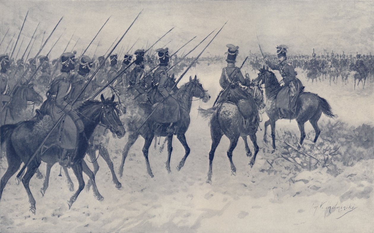 Cossacks का इंतजार एक फ्रांसीसी कैवलरी चार्ज, 1812, 1896। द्वारा अज्ञात