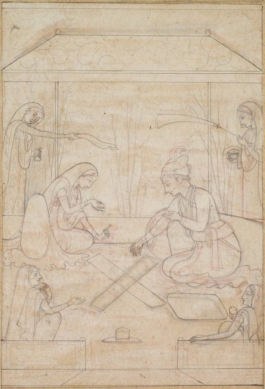 युगल छत पर एक छत पर खेल रहा है, सी। 1790-1800। द्वारा अज्ञात