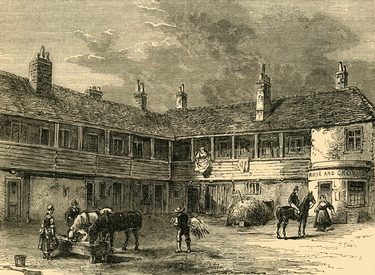 कोर्ट-यार्ड ऑफ़ द रोज़ एंड क्राउन, 1820, सी 1876। द्वारा अज्ञात