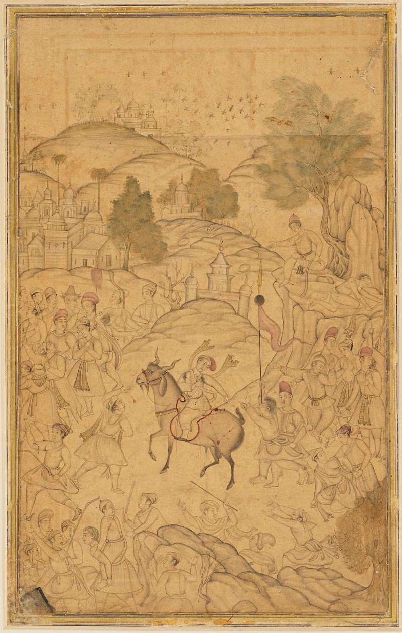 घुड़सवार आकृति के साथ भीड़ का दृश्य, 16वीं सदी द्वारा अज्ञात