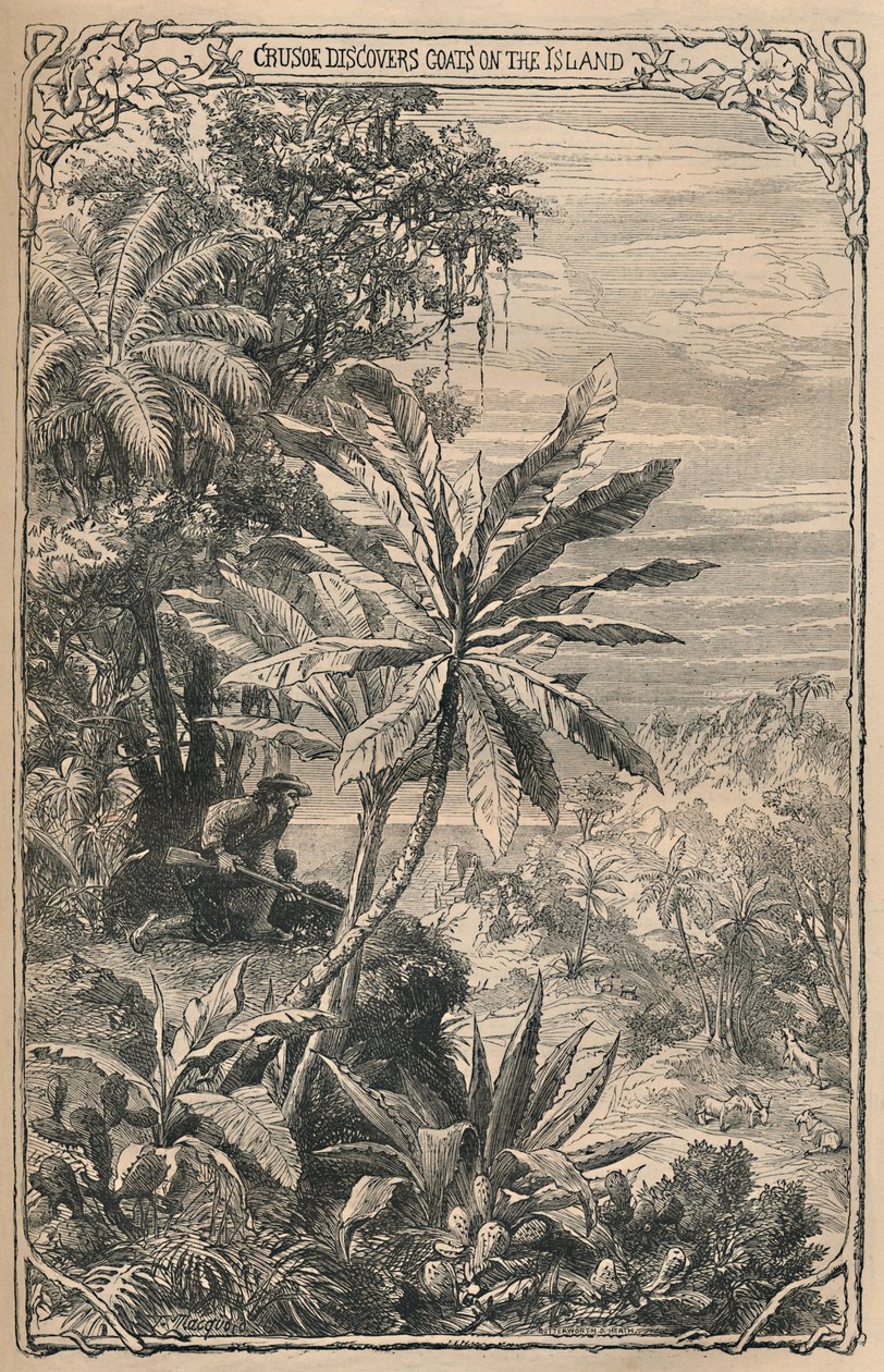 Crusoe द्वीप पर बकरियों को हटा देता है, c1870 द्वारा अज्ञात