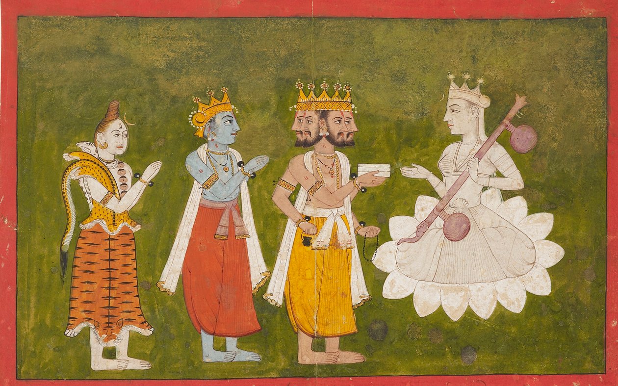 ब्रह्मा, विष्णु और शिव द्वारा पूजनीय देवी, c1710 द्वारा अज्ञात