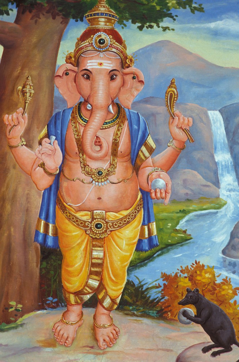 हाथी के सिर वाले हिंदू भगवान गणेश और उनका चूहा Inde द्वारा अज्ञात