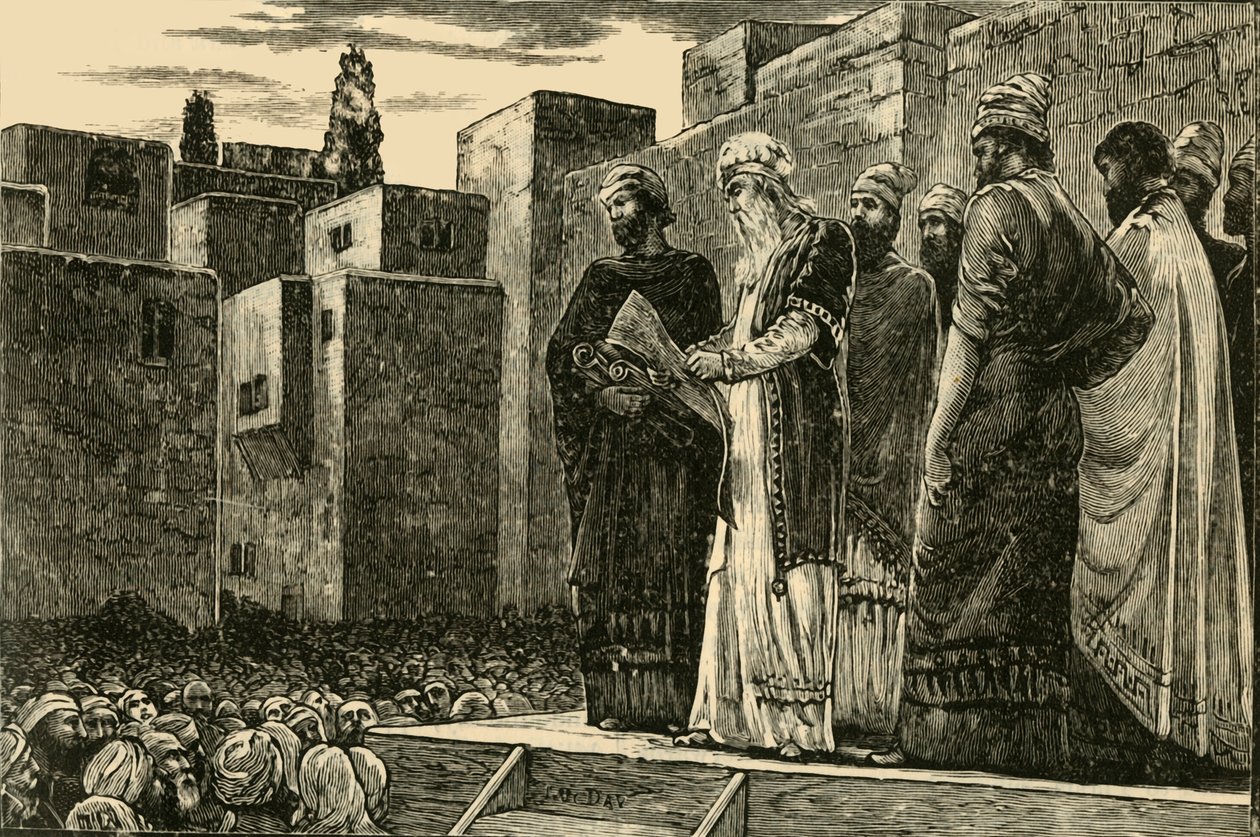 एजरा यहूदियों के लिए कानून पढ़ना, 1890। द्वारा अज्ञात