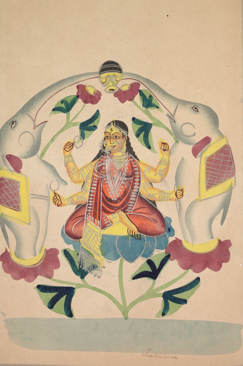 गजलक्ष्मी: हाथी के साथ लक्ष्मी, 1800s। द्वारा अज्ञात