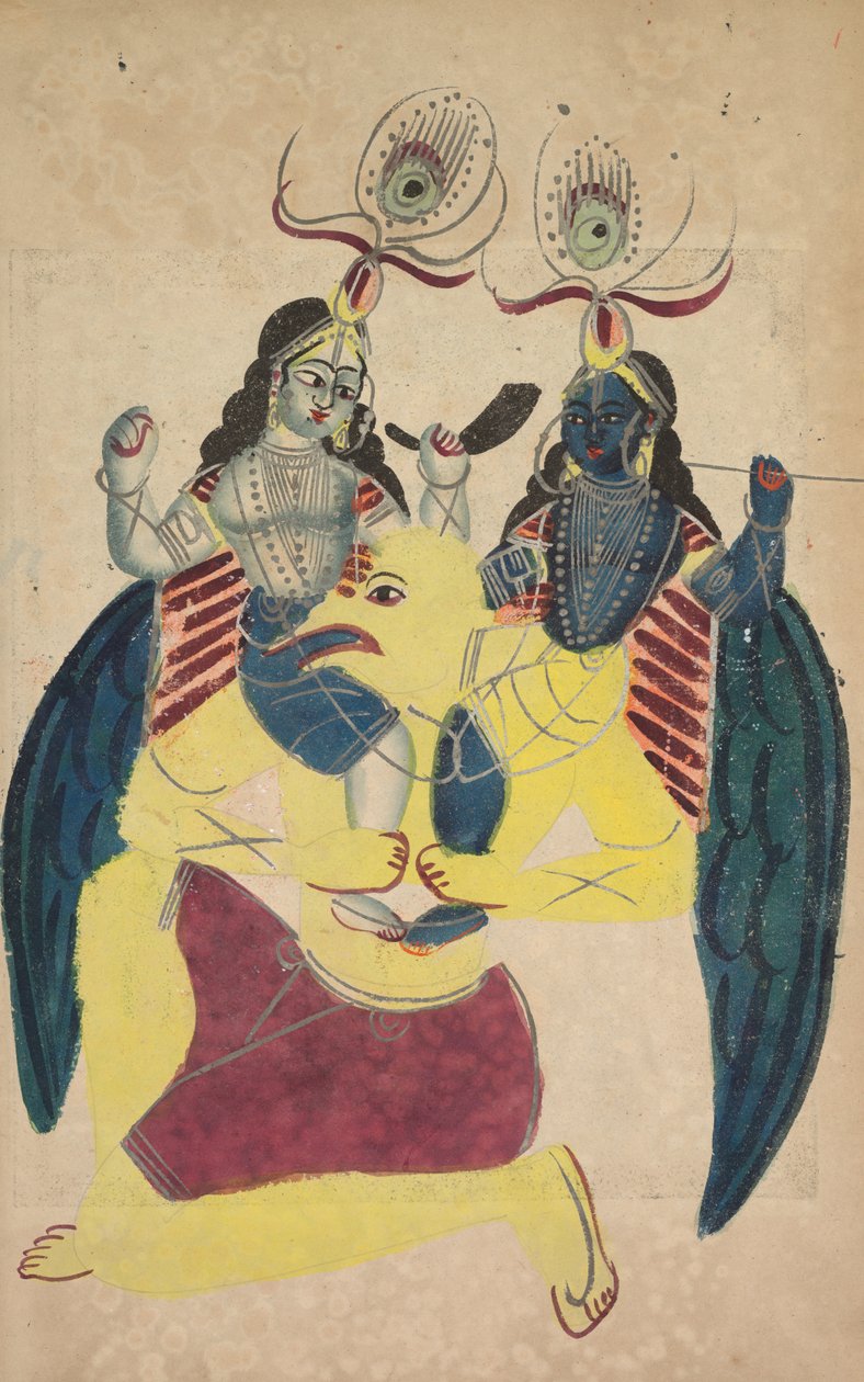 गरुड़ ने बलराम और कृष्ण को पालना, 1800 का दशक। द्वारा अज्ञात