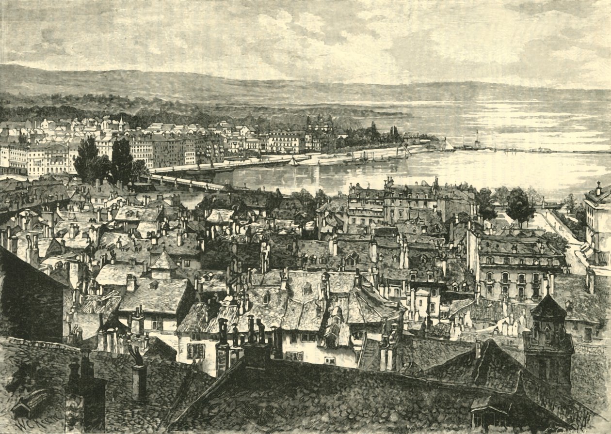 जिनेवा, लुकिंग टुवर्ड्स द लेक, 1890। द्वारा अज्ञात