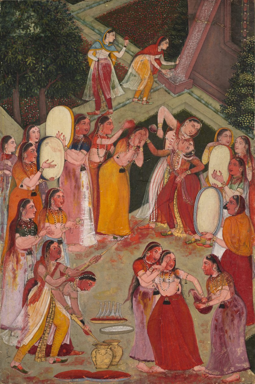 होली पर एक-दूसरे को स्प्रे करती लड़कियां, सी। 1640-1650। द्वारा अज्ञात