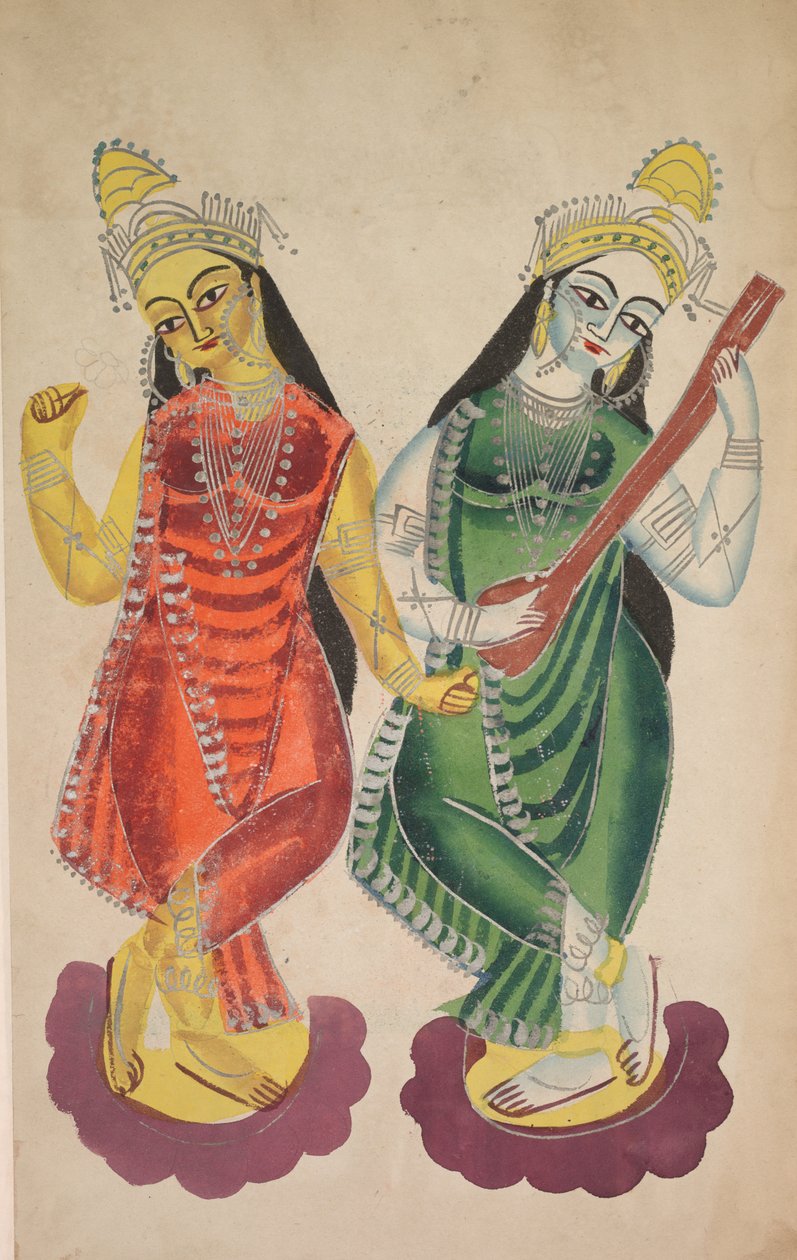 देवी लक्ष्मी और सरस्वती, 1800s। द्वारा अज्ञात