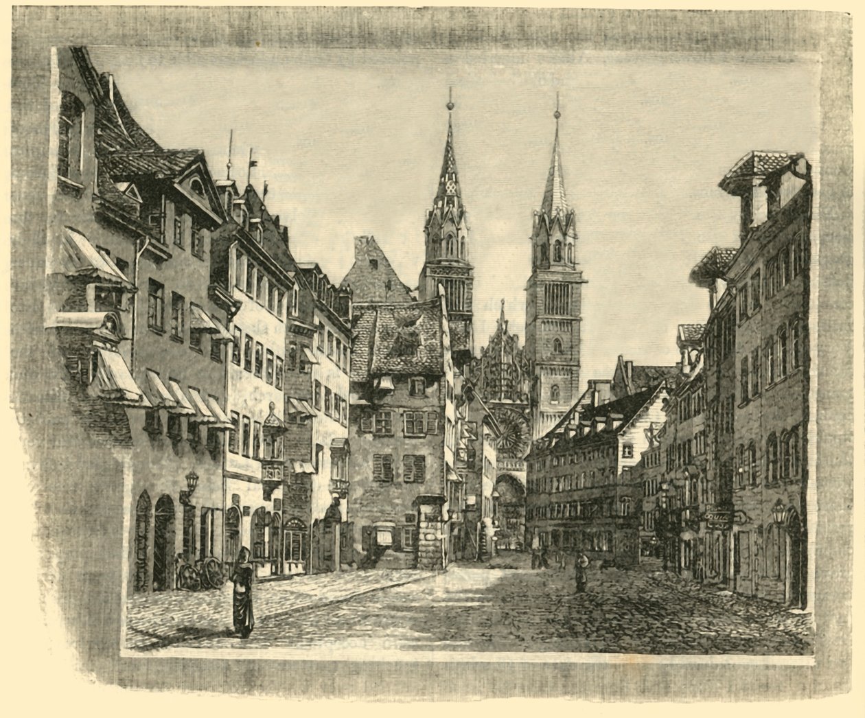 कैरोलिन-स्ट्रैसे और चर्च ऑफ़ सेंट लॉरेंस, नूर्नबर्ग, 1890। द्वारा अज्ञात