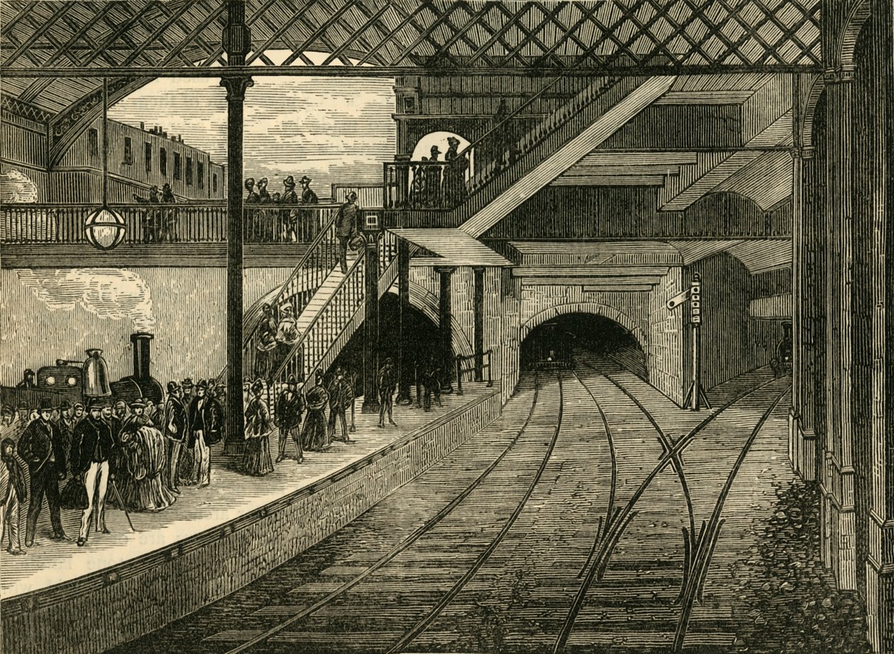 1868 में किंग्स क्रॉस अंडरग्राउंड स्टेशन, c1876। द्वारा अज्ञात