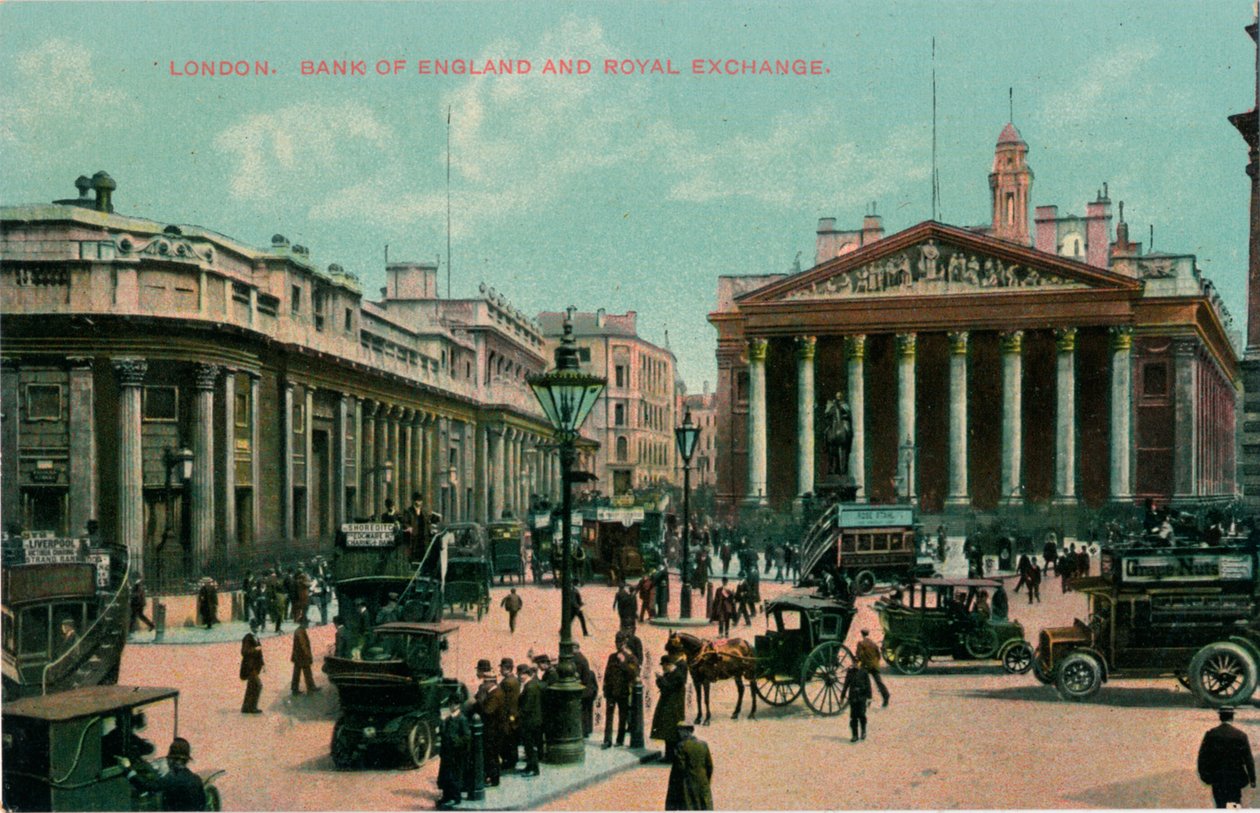 लंदन, बैंक ऑफ इंग्लैंड और रॉयल एक्सचेंज, c1910 द्वारा अज्ञात