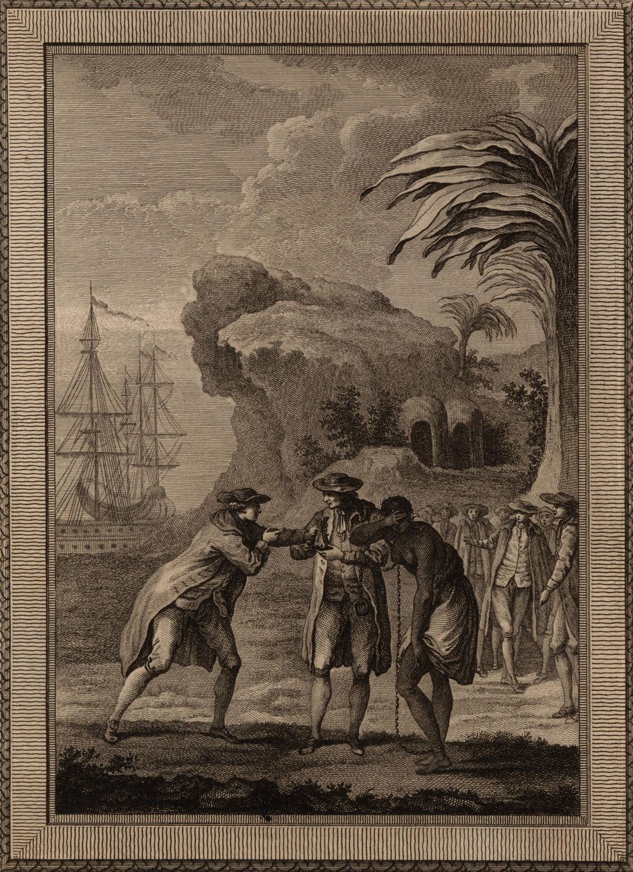 आदमी एक गुलाम महिला को बेचता है, 1775। द्वारा अज्ञात