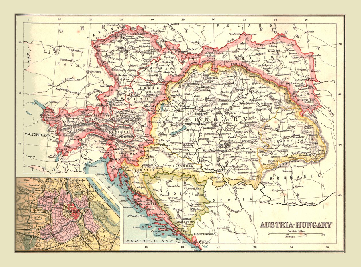 ऑस्ट्रिया-हंगरी का नक्शा, 1902। द्वारा अज्ञात