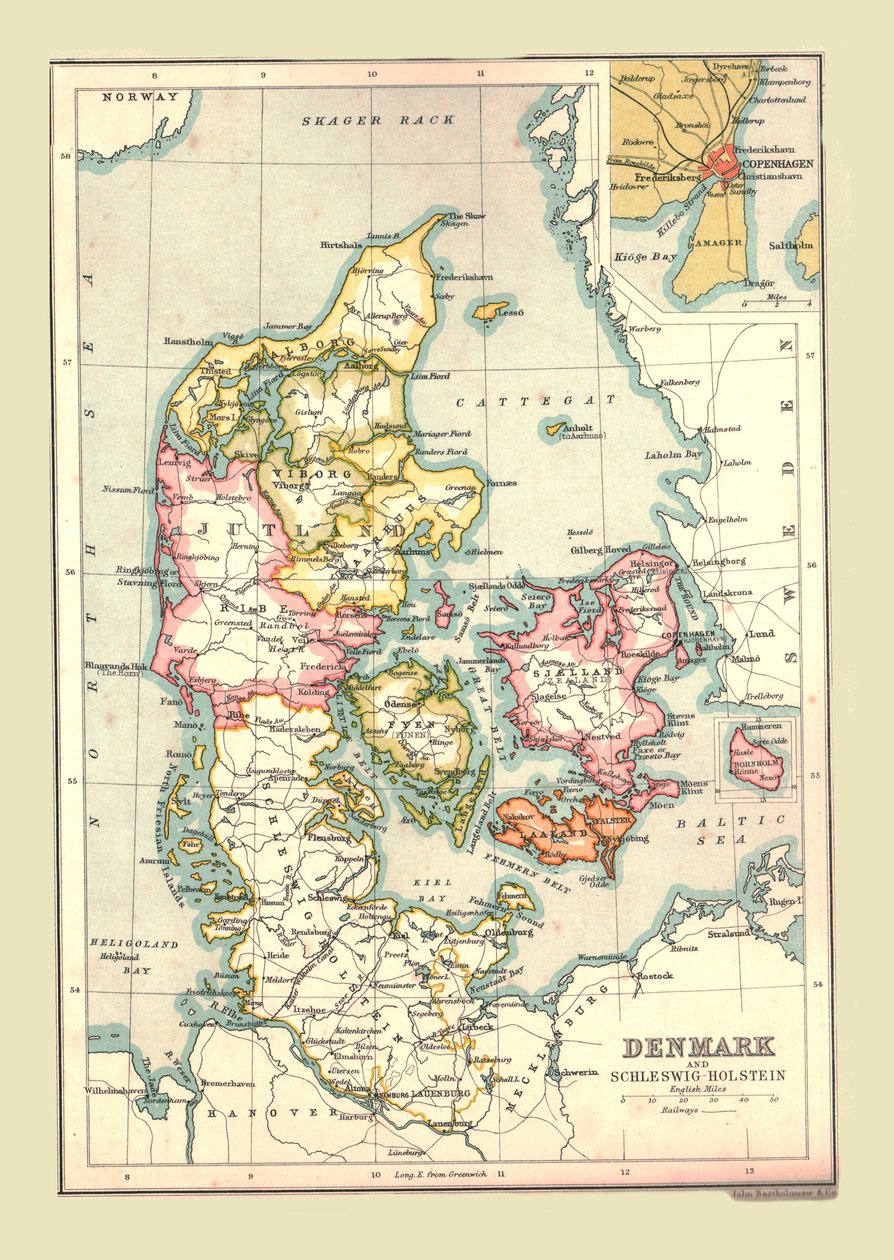 डेनमार्क का मानचित्र, 1902। द्वारा अज्ञात