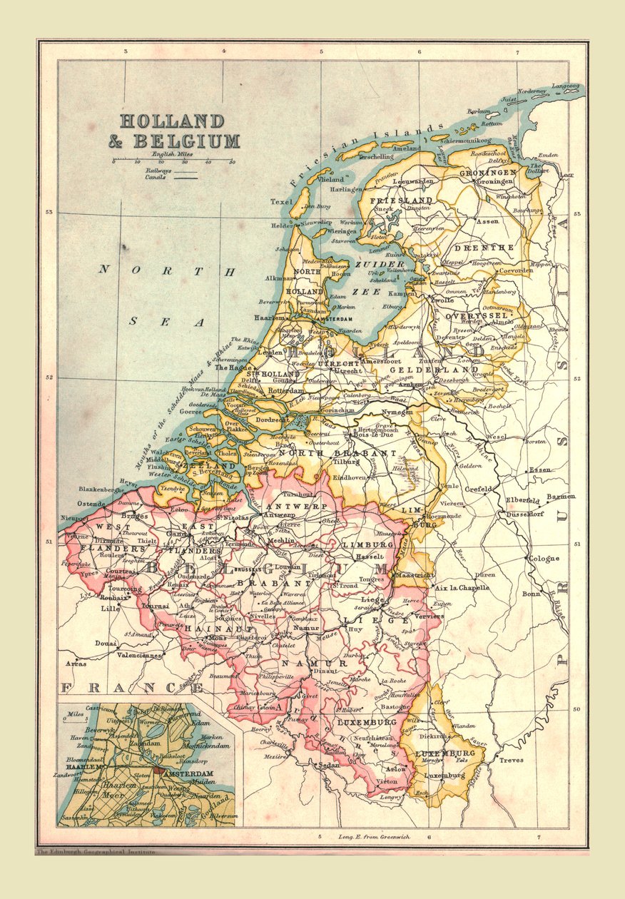 हॉलैंड और बेल्जियम का नक्शा, 1902। द्वारा अज्ञात