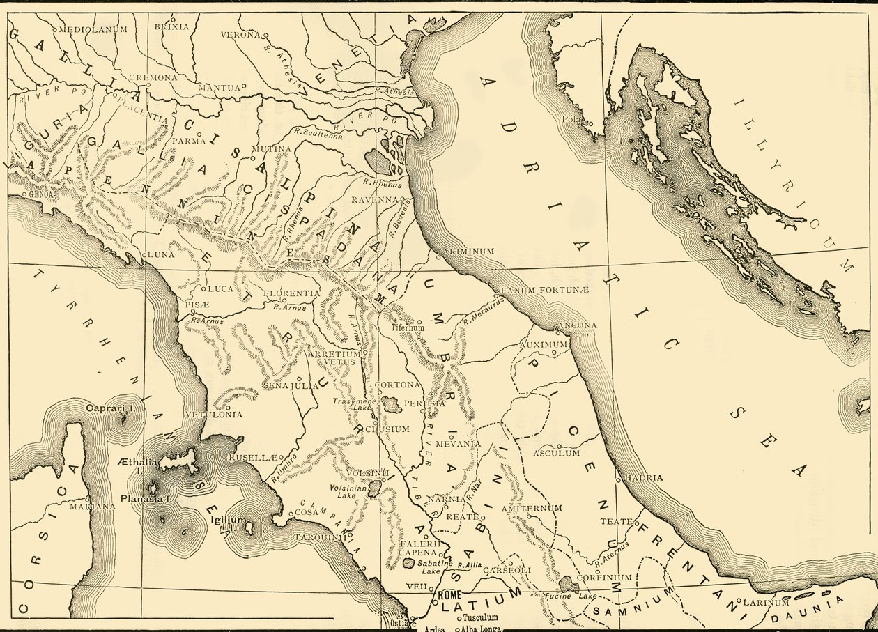 उत्तरी और मध्य इटली का नक्शा, 1890। द्वारा अज्ञात