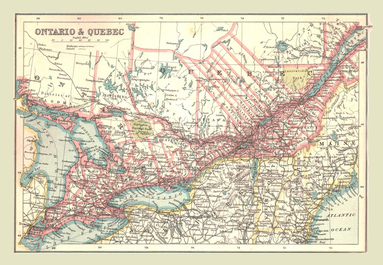 ओंटारियो और क्यूबेक का नक्शा, 1902। द्वारा अज्ञात