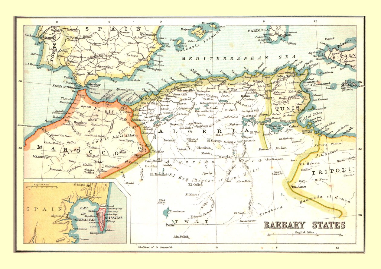 बार्बरी स्टेट्स का नक्शा, 1902। द्वारा अज्ञात