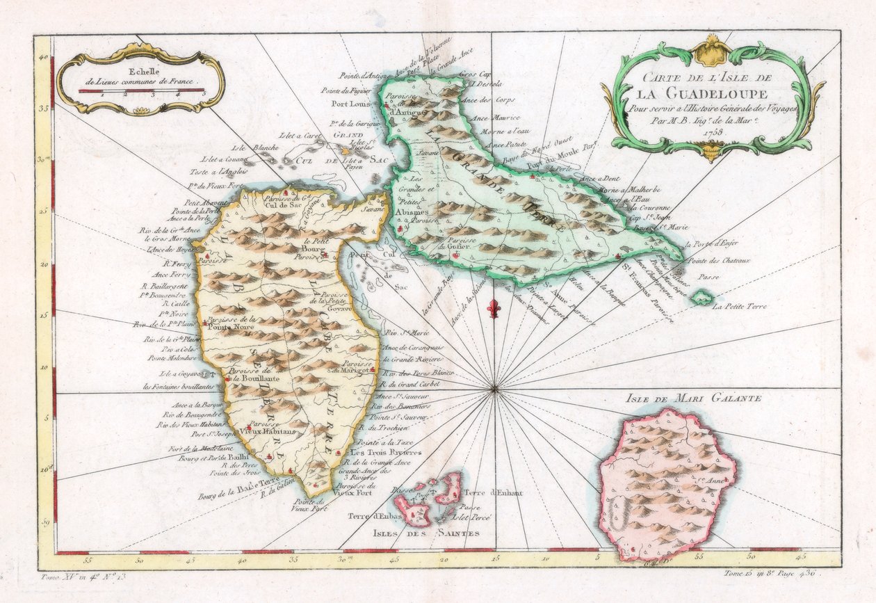 ग्वाडेलोप के कैरेबियन द्वीप का नक्शा, c1764 द्वारा अज्ञात