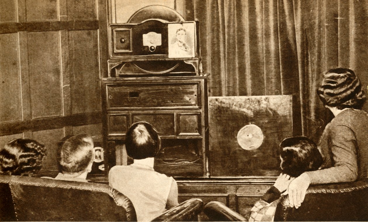 प्रारंभिक टेलीविजन प्रसारण, c1930, 1933 देखने वाले लोग। द्वारा अज्ञात