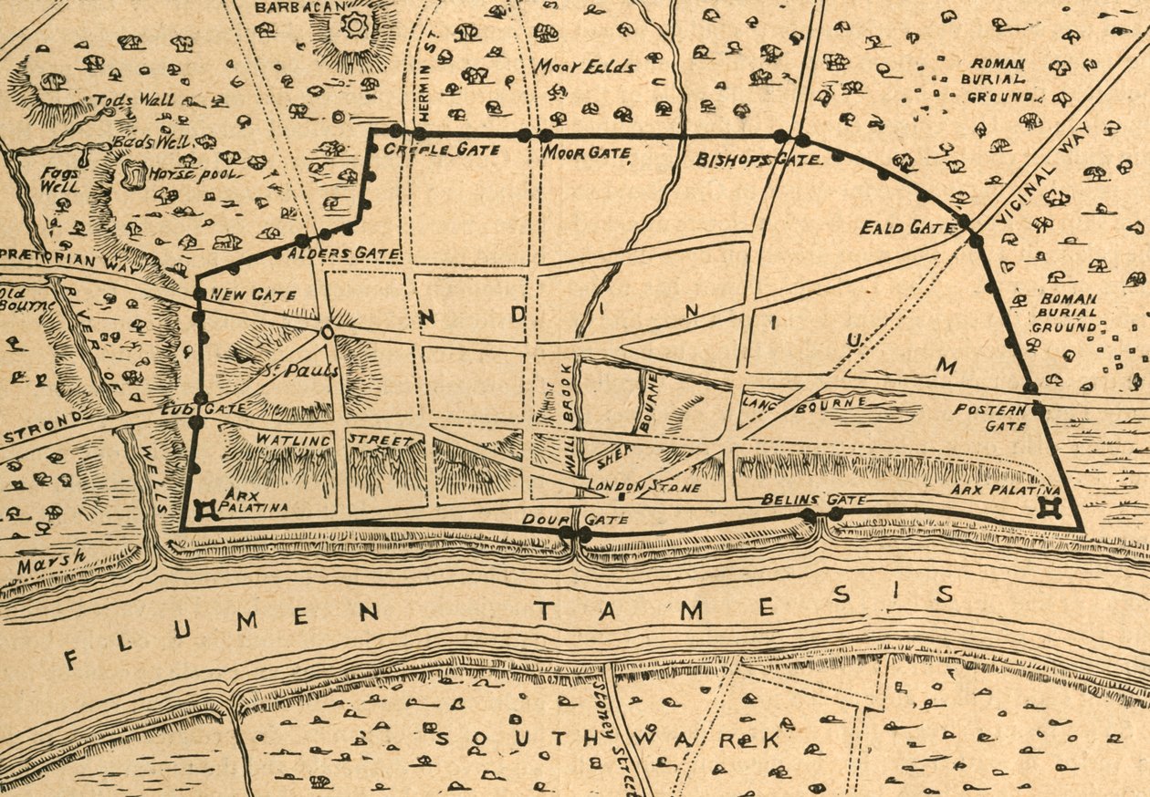 रोमन लंदन की योजना, 1897। द्वारा अज्ञात