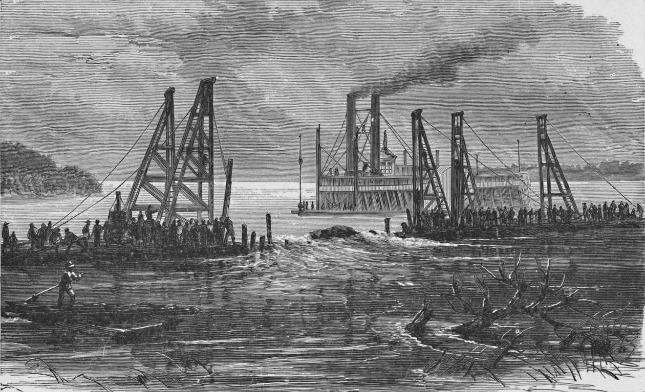 ड्रेजिंग द्वारा स्नैग्स को हटाना, 1883 द्वारा अज्ञात
