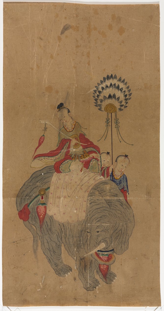 संताभद्र एक हाथी पर दो परिचारक, 1392-1910 के साथ। द्वारा अज्ञात