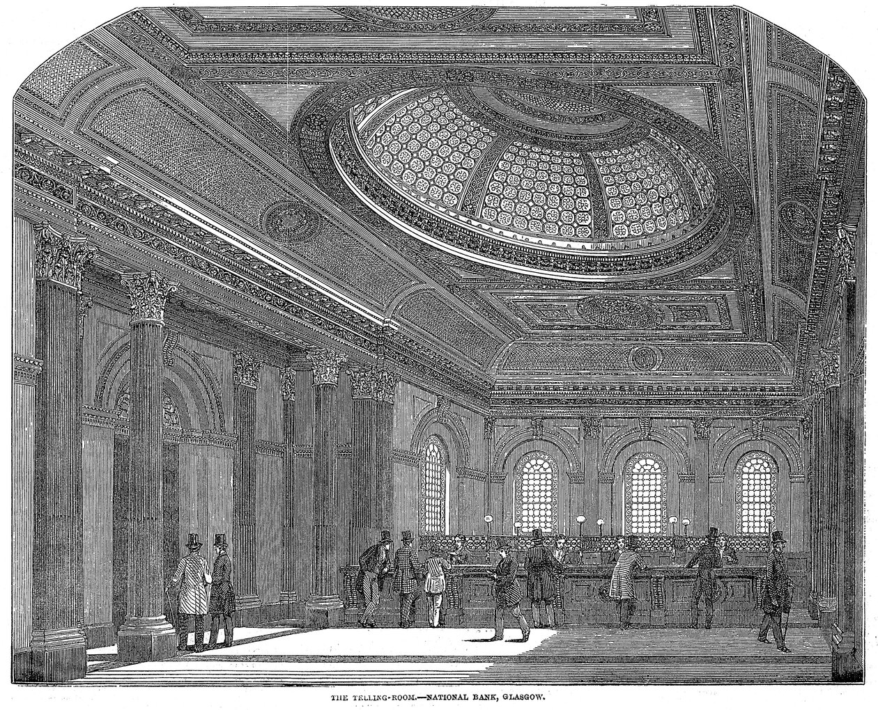 टेलिंग रूम, नेशनल बैंक ऑफ स्कॉटलैंड, ग्लासगो, c1860 द्वारा अज्ञात