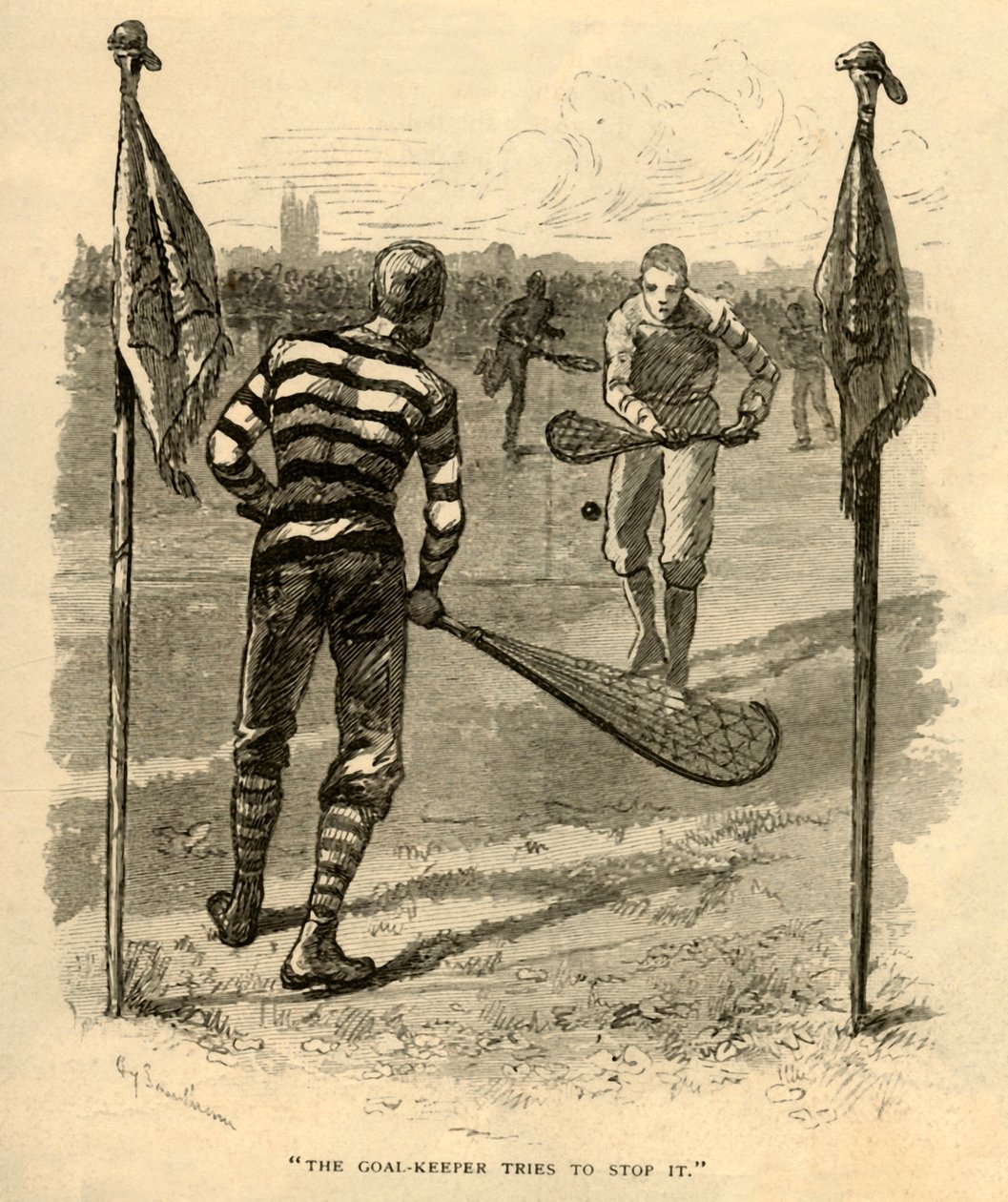 गोल-कीपर इसे रोकने की कोशिश करता है।, 1881। द्वारा अज्ञात