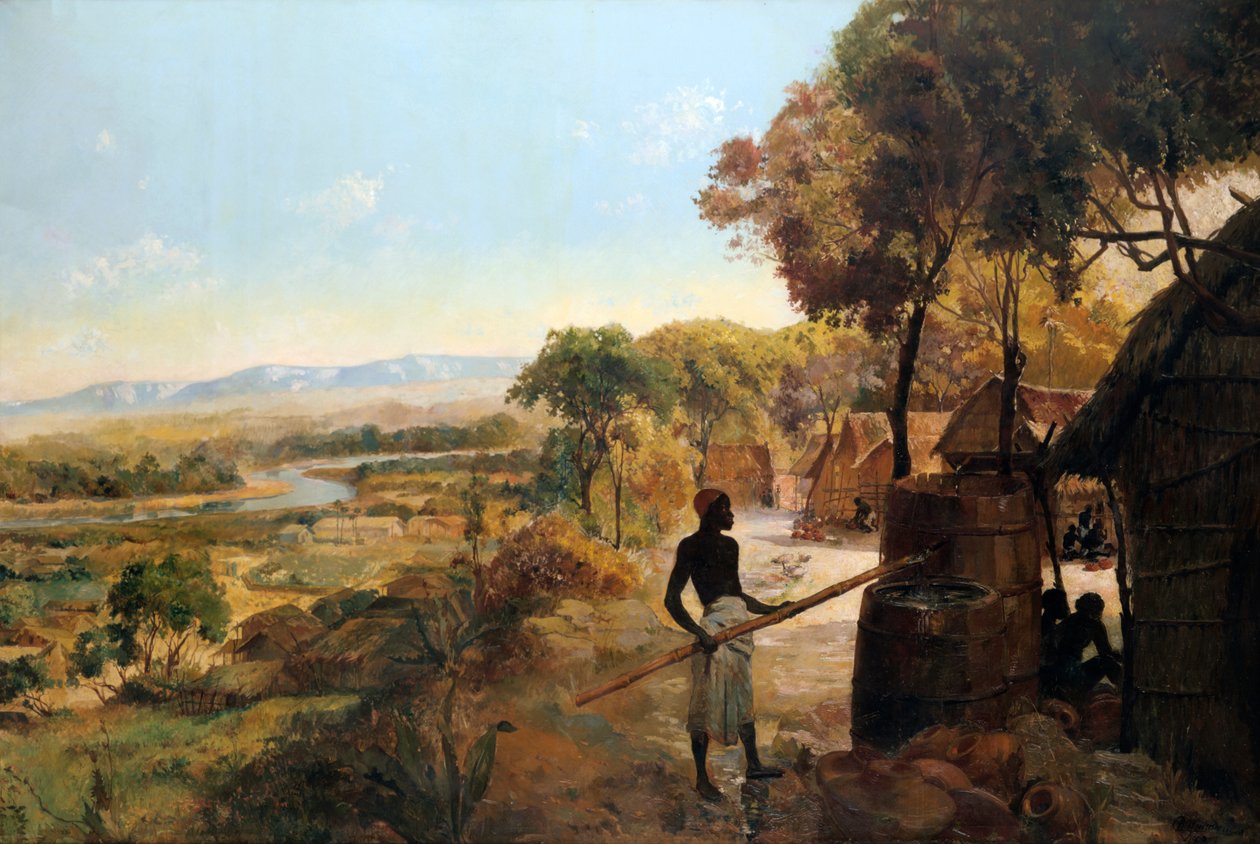 नदी पर स्थित मूल गांव, 1900 द्वारा अज्ञात