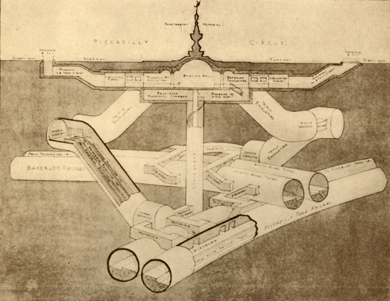 द न्यू पिकाडिली सर्कस ट्यूब स्टेशन, 1930। द्वारा अज्ञात