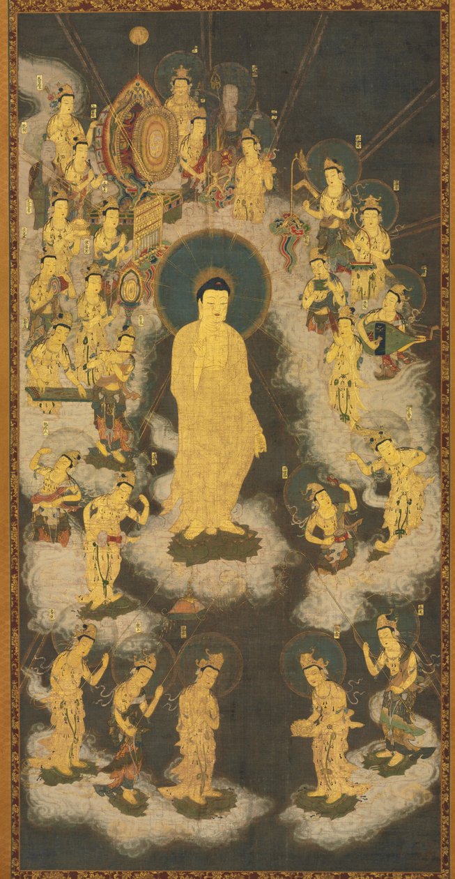 अमिदा बुद्ध का स्वागत करते हुए, 1300-33। द्वारा अज्ञात