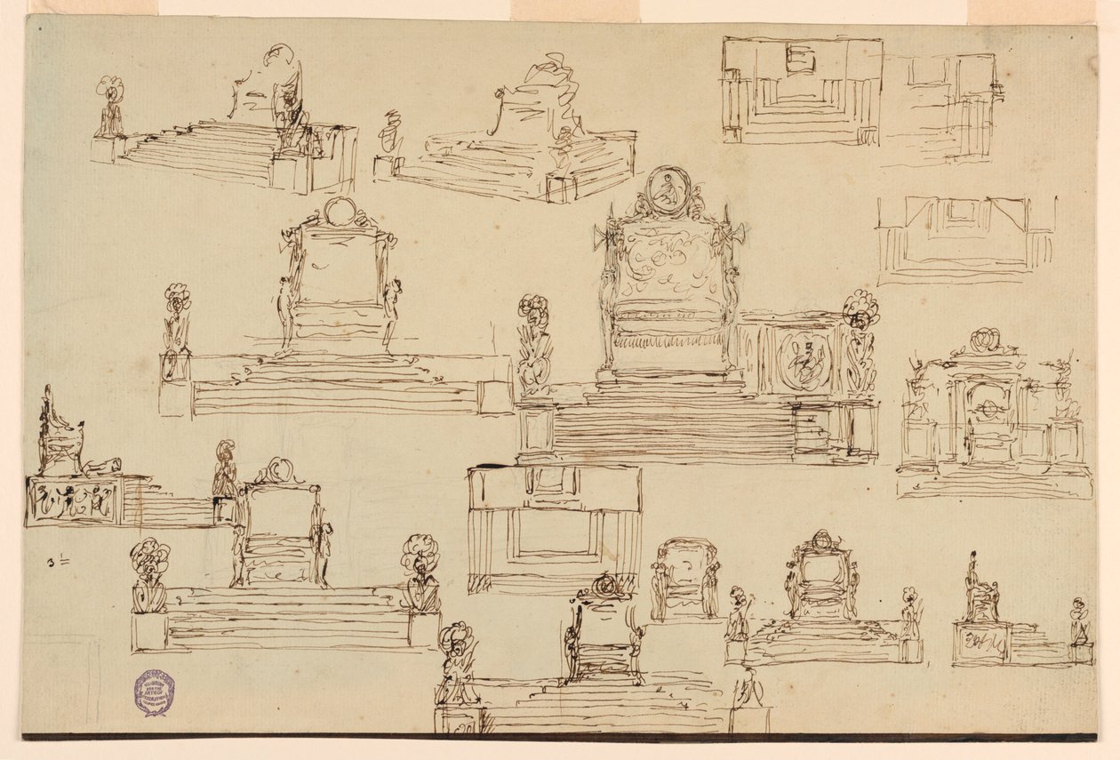 ड्रोन, एक सिंहासन के लिए पंद्रह रेखाचित्र, ca. 1810 द्वारा अज्ञात