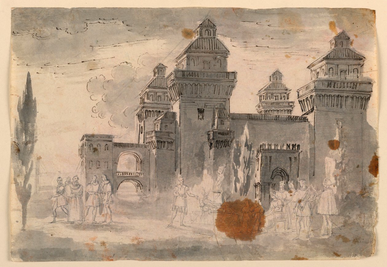 ड्राइंग, स्टेज डिजाइन, महल का दृश्य द्वारा अज्ञात