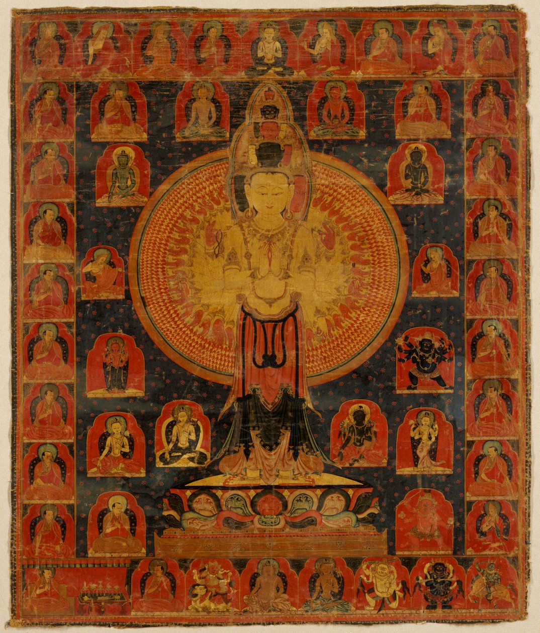 हजार-सशस्त्र चेनरेसी, बोधिसत्व अवलोकितेश्वरा का एक लौकिक रूप। तिब्बत। द्वारा अज्ञात